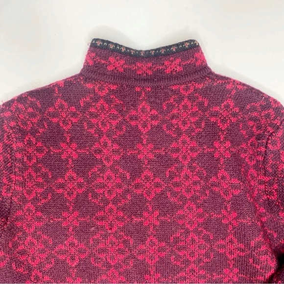 Vintage Tally Ho 100% Wool Floral Zip Cardigan Sweater Red Small Petite - Picture 6 of 7